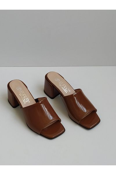 ERS Air Comfort Women's Tan Patent Leather Genuine Leather Heeled Stylish Slippers Daily