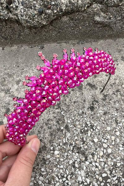 Hobigram Alyce Fuchsia Bridal Henna Tiara Special Occasion Accessory Women's Crown Hair Accessory – Crown, Crystal Stone