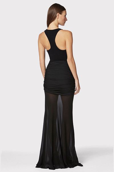 Herve Leger ROCHIE LUNGĂ CU VOLANĂ DIN MIX ȚESUT - HERVE LEGER - NEGRU, XS