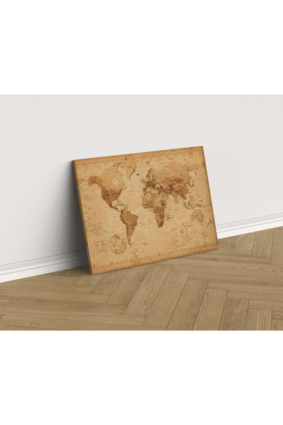 Kanvaspera Vintage Dünya Haritası - Kanvas Tablo | Eskitme Harita Tasarım | R...