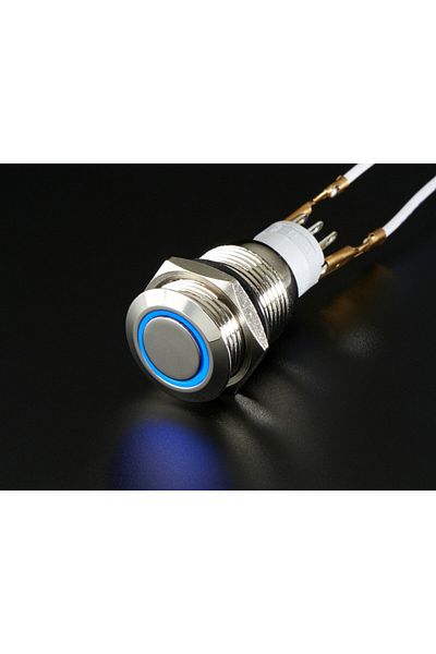 Adafruit Blue metal push button with weather protection - 16mm