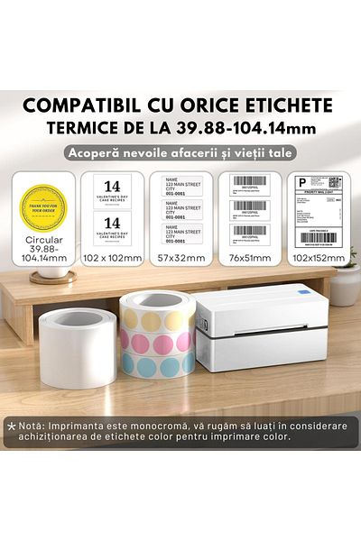 Vittalist Thermal Printer for Labels and AWBs, Compatible with iOS / Android / Windows / MacOS, White