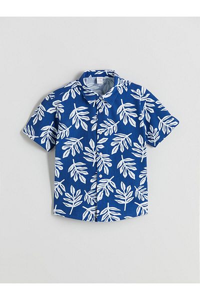 LC Waikiki Blue Printed Boys' Shirt and Shorts 2-Piece