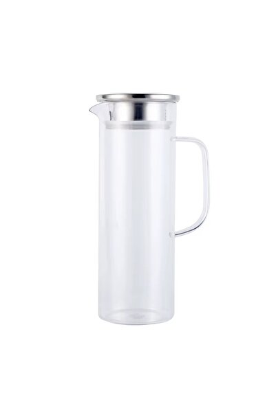 BLUE SİDE 1200 Ml Isıya Dayanıklı Paslanmaz Çelik Kapaklı Borosilikat Cam Sürahi Mutfak Sürahisi