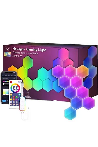 Vittalist Rgbic Smart Led Kit With 10 Panels Wifi Bluetooth Compatible With Ios, Android, Alexa, Google, Tuya