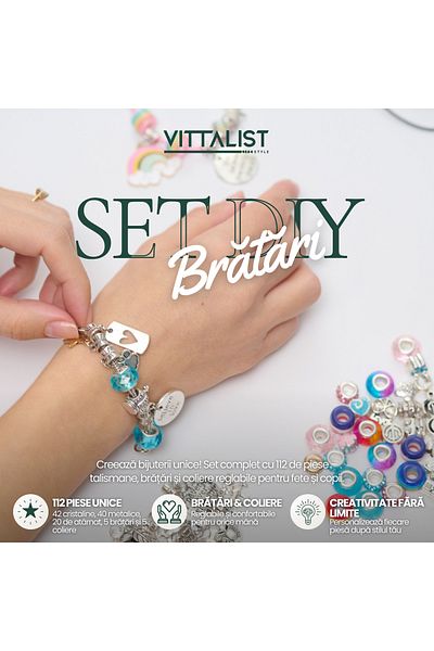 Vittalist Charm Bracelet Making Kit, Adjustable Jewelry Accessories, 112 Pieces, Blue