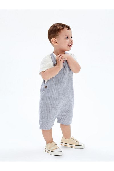 LC Waikiki Striped Baby Boy Salopet and T-Shirt 2-Piece