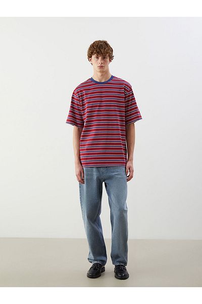 LC Waikiki XSIDE Red Crew-Neck Striped Combed Men's T-Shirt