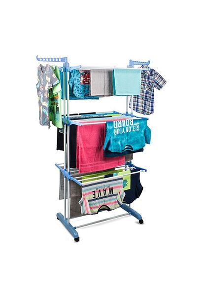 Rovitech Uscator de rufe cu 3 etaje rabatabile, Alb / Albastru, 127 x 64 x 170 cm