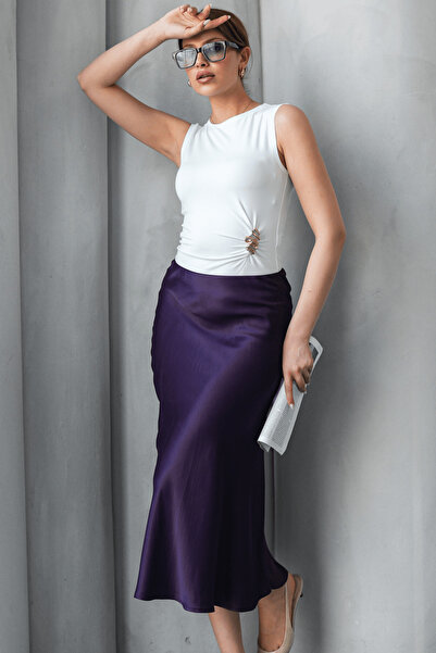 Hisleria Μίντι φούστα από βισκόζη σατέν με λεπτή κοπή - Μωβ