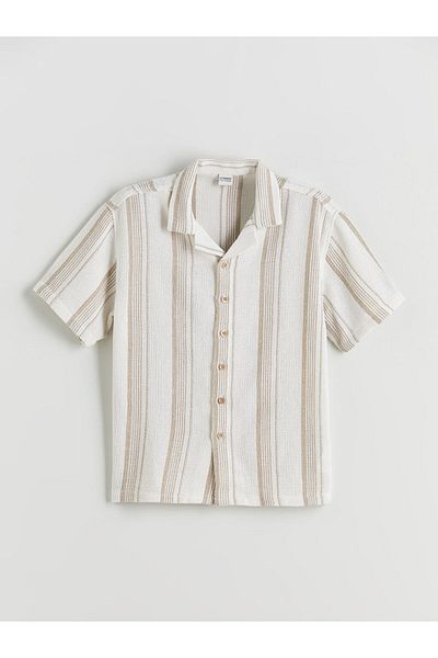 LC Waikiki Ecru Striped Short Sleeve Boy's Shirt