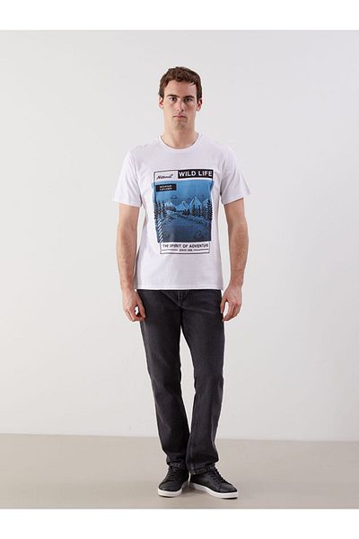 LC Waikiki New Season Crew Neck Κοντό μανίκι εμπριμέ χτενισμένο βαμβακερό ανδρικό Tisort - S5I573Z8