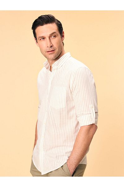 LC Waikiki Regular Fit Long Sleeve Striped Linen Blended Men's Shirt