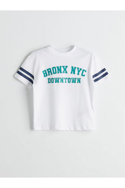 LC Waikiki White Crew Neck Text Printed Boys' T-Shirt