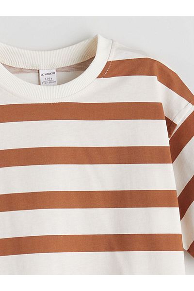 LC Waikiki Red Crew Neck Striped Boy's T-Shirt