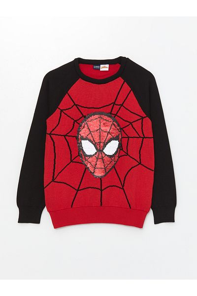 LC Waikiki Crew Neck Spider-Man Reversible Sequined Long Sleeve Boys Sweater