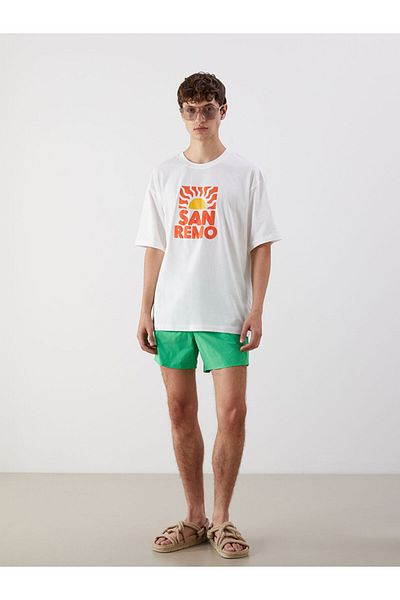 LC Waikiki Xside Ecru Crew Neck Printed Combed Cotton Mens T-Shirt