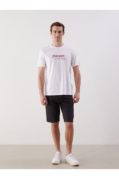 LC Waikiki New Season Crew Neck Κοντό μανίκι εμπριμέ χτενισμένο βαμβακερό ανδρικό Tisort - S5J870Z8