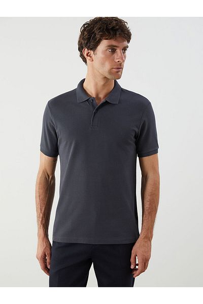 LC Waikiki Anthracite Polo Neck Short Sleeve Pique Men's T-Shirt