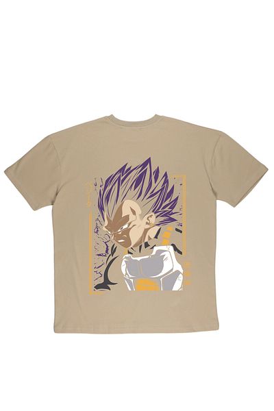 By Caspita Fashion Μπλουζάκι Lenithra Dragon Ball Vegeta Anime με στάμπα Unisex Oversize μπεζ