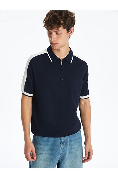 LC Waikiki Xside Navy Blue Polo Neck Short Sleeve Men's Knitwear Sweater
