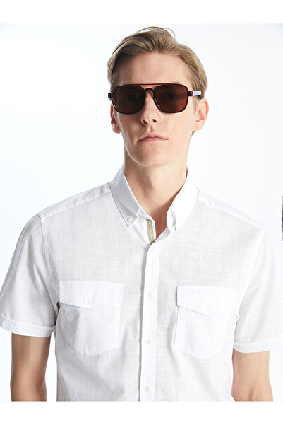 LC Waikiki White Slim Fit Short Sleeve Poplin Men's Shirt