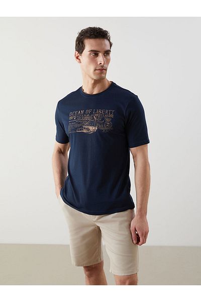 LC Waikiki Crew Neck Printed Combed Cotton Piping Men's T-Shirt