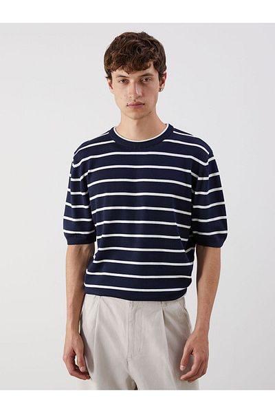 LC Waikiki Crew Neck Short Sleeve Striped Men's Knitwear Sweater