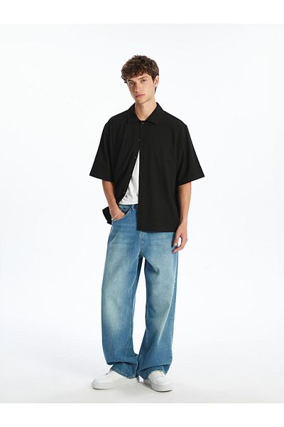 LC Waikiki Xside Black Comfortable Fit Short Sleeve Men's Shirt