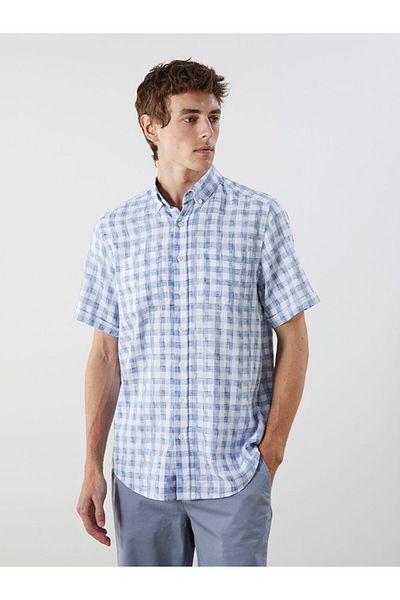 LC Waikiki Regular Fit Short Sleeve Plaid Dobby Men's Shirt