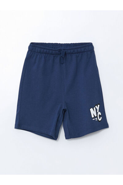 LC Waikiki شورت إنديجو للأولاد بخصر مطاطي وطباعة نصية