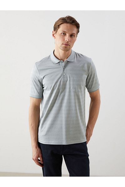 LC Waikiki Navy Blue Polo Neck Striped Mercerized Look Men's T-Shirt