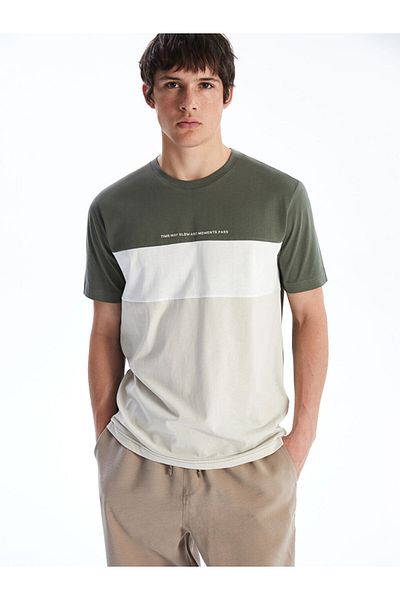 LC Waikiki Crew Neck Color Blocked Combed Cotton Men's T-Shirt