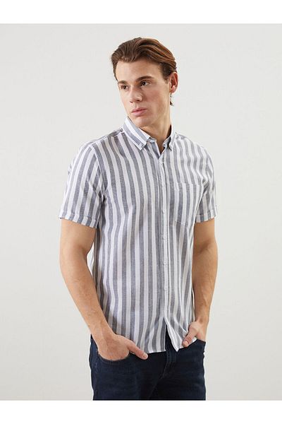 LC Waikiki Regular Fit Short Sleeve Striped Linen Blended Men's Shirt