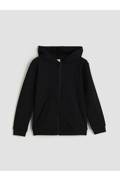 LC Waikiki Φούτερ με φερμουάρ για αγόρια LCW Kids Black με κουκούλα