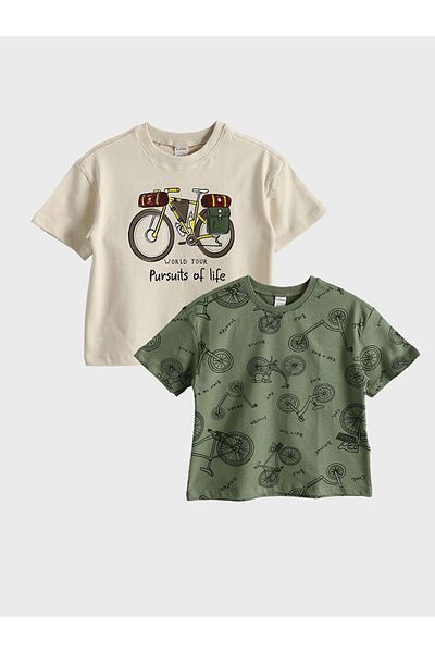 LC Waikiki Crew Neck Printed Boys' T-Shirt Pack of 2