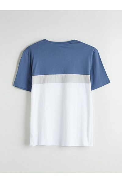 LC Waikiki White Crew Neck Color Block Combed Cotton Men's T-Shirt