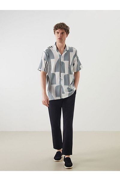 LC Waikiki Beige Regular Fit Short Sleeve Print Men's Shirt