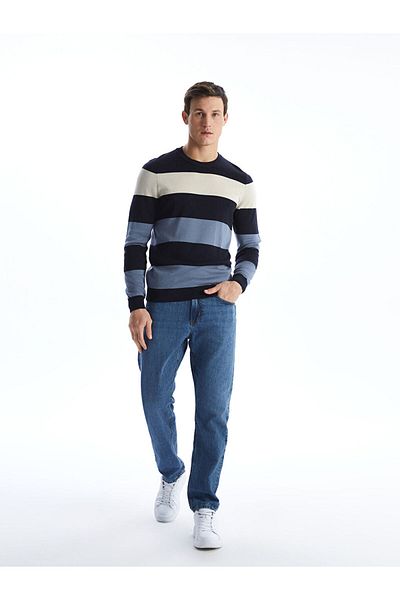 LC Waikiki Crew Neck Long Sleeve Striped Men's Knitwear Sweater