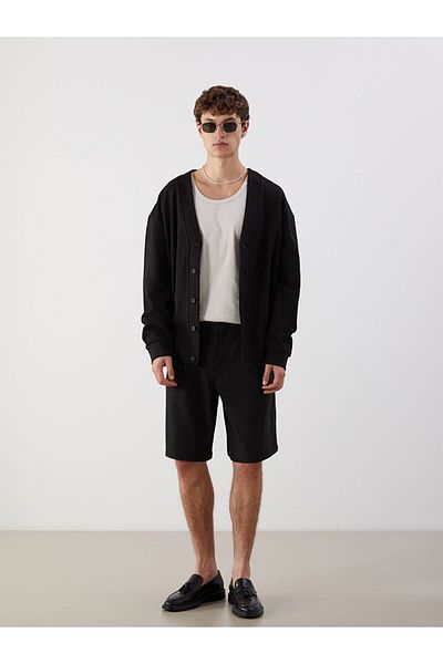 LC Waikiki Black Comfortable Fit V-Neck Long Sleeve Men's Cardigan