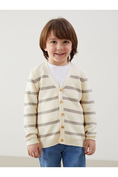 LC Waikiki V-Neck Striped Boy's Knitwear Cardigan