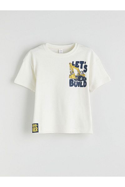 LC Waikiki Ecru Crew Neck Printed Boy's T-Shirt