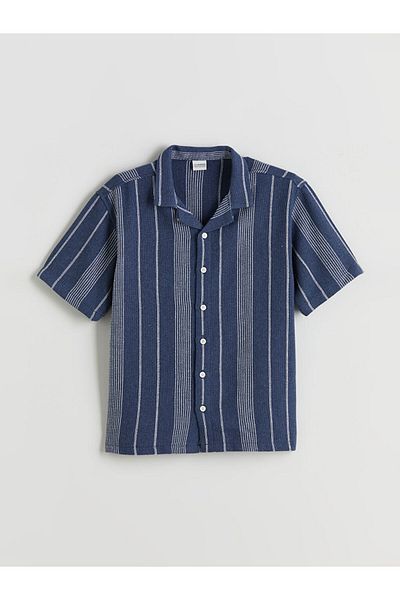 LC Waikiki Indigo Striped Short Sleeve Boy's Shirt