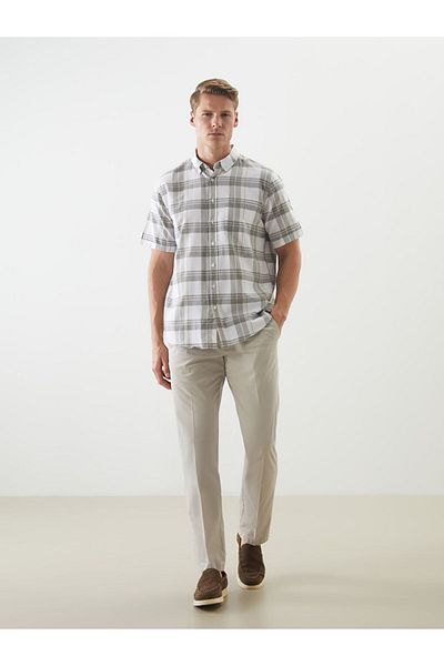 LC Waikiki Blue Regular Fit Short Sleeve Plaid Gabardine Men's Shirt