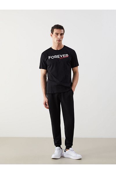 LC Waikiki Νέα σεζόν Crew Neck κοντομάνικο εμπριμέ χτενισμένο βαμβακερό ανδρικό μπλουζάκι - S5HT73Z8