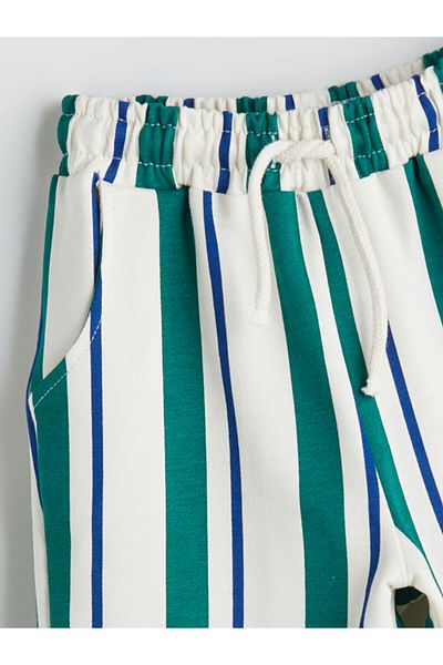 LC Waikiki Ecru Striped Boy's Shorts with Elastic Waist