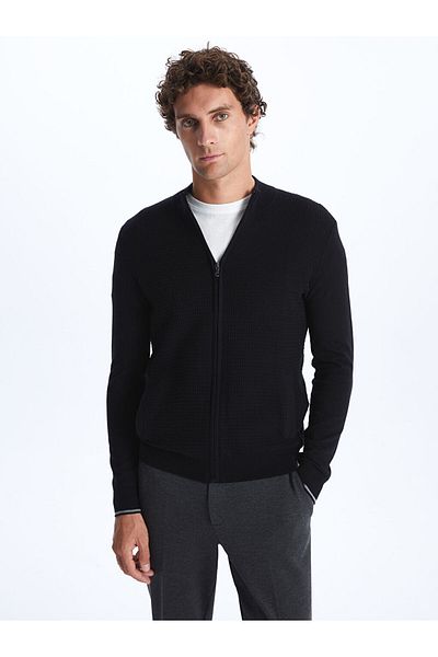 LC Waikiki Standard Pattern Stand Collar Men's Knitwear Cardigan