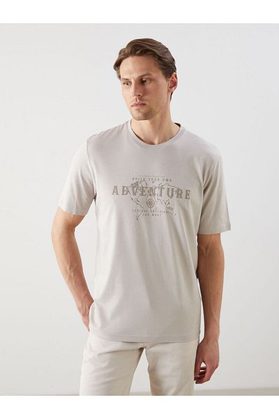 LC Waikiki New Season Crew Neck εμπριμέ χτενισμένο βαμβακερό ανδρικό Tisort - S5J108Z8