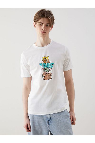LC Waikiki Crew Neck Baby Yoda Printed Combed Cotton Men's T-Shirt