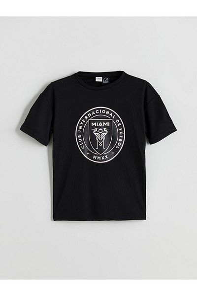 LC Waikiki Black Crew Neck Inter Miami Printed Boy's T-Shirt